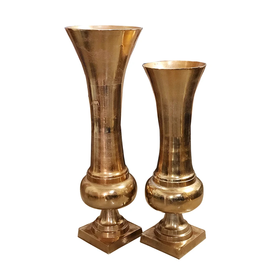 

Золотая металлическая ваза-труба, свадебная декоративная алюминиевая напольная ваза большого размера, современные Позолоченные цветы ваза-витрина