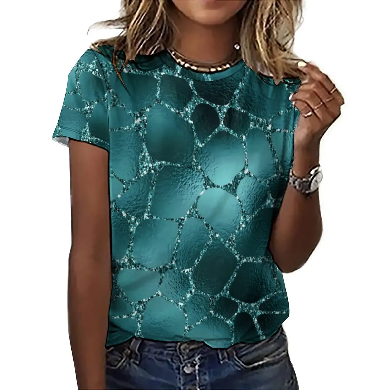 

Ombre T-Shirt Glitter Giraffe Spots Pretty Big Size T Shirts Short Sleeve Casual Tees Women Summer Graphic Tops