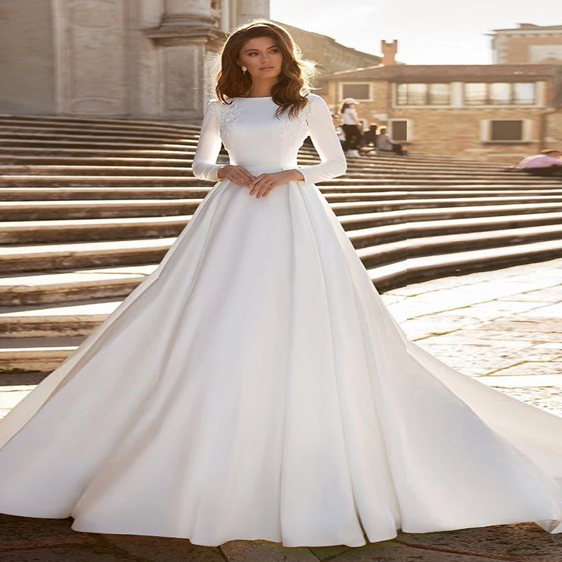 QUEEN Elegant Vintage Beaded Satin Wedding Dresses For Women Long Sleeves Open Back Bridal Gowns Vestido De Novia Custom Made
QUEEN Elegant Vintage Beaded Satin Wedding Dresses For Women Long Sleeves Open Back Bridal Gowns Vestido De Novia Custom Made