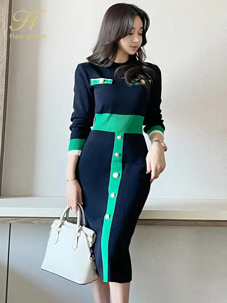 H Han Queen Hot Sale Autumn Winter Knitting Vintage Vestido Simple Chic Bodycon Dress Women Office Sheath Casual Pencil Dresses
H Han Queen Hot Sale Autumn Winter Knitting Vintage Vestido Simple Chic Bodycon Dress Women Office Sheath Casual Pencil Dresses