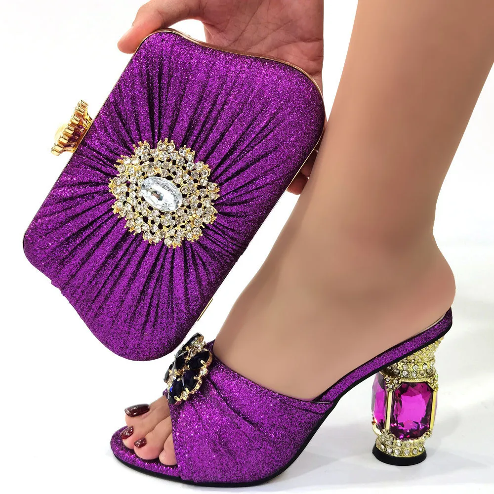 Italian Design Fashion Rhinestone and Metal Decoration Excellent Style Purple Color Wedding Ladies Shoes and Bag Set
Italian Design Fashion Rhinestone and Metal Decoration Excellent Style Purple Color Wedding Ladies Shoes and Bag Set