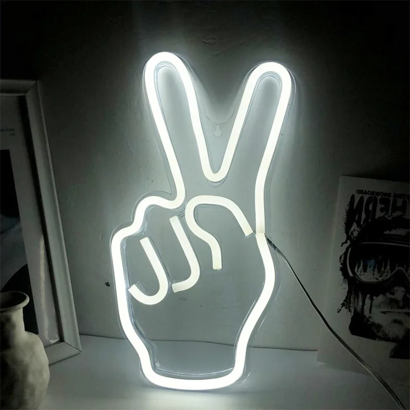 

Win Gesture Neon Sign Led Light Victory Peace Symbol Hand Shape Hanging Wall Night Light Art Bedroom Decor Lamp Birthday Gift