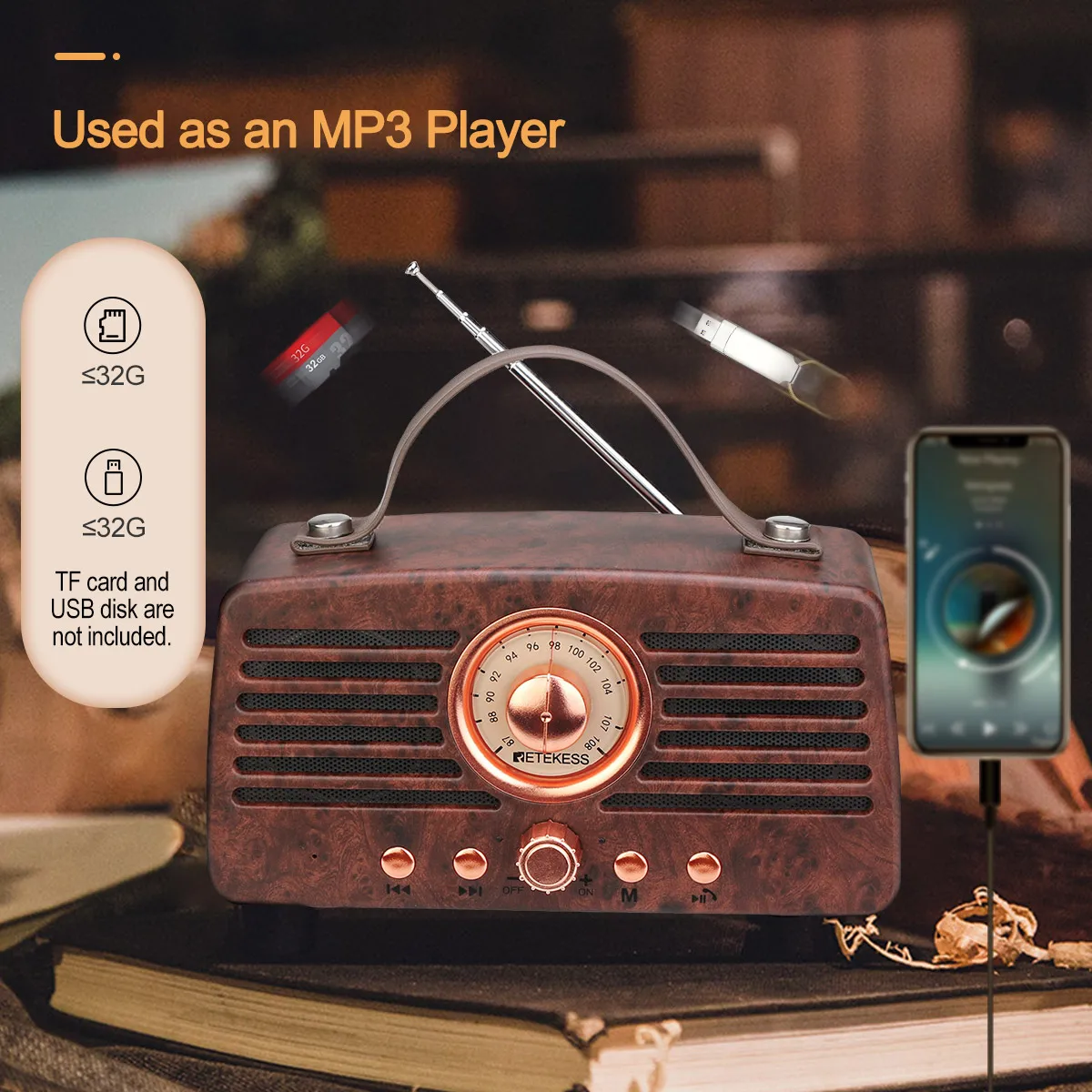 

NR-4013 Portable Classic Retro AM FM Radio Receiver Decorative MP3 Stereo caixa de som Bluetooth Speaker AUX USB Rechargeable