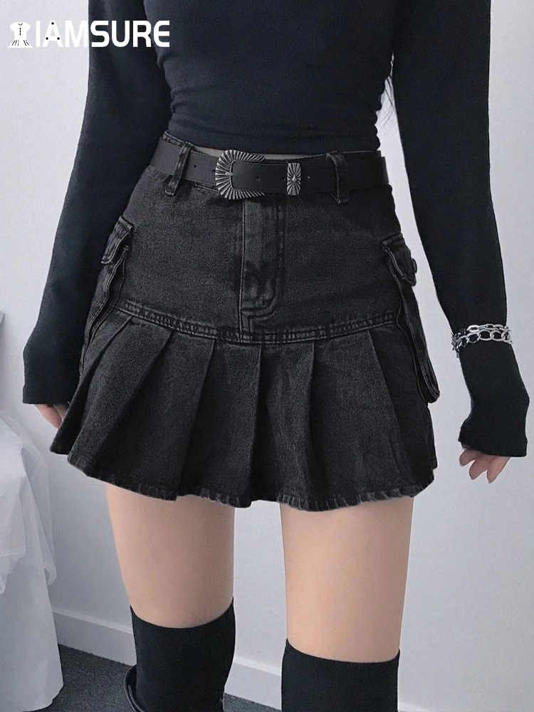 IAMSURE Casual Big Pockets Denim Pleated Skirt With Shorts Cargo Skirts Women Preppy Style Mid-Waisted Mini Skirts Streetwear
IAMSURE Casual Big Pockets Denim Pleated Skirt With Shorts Cargo Skirts Women Preppy Style Mid-Waisted Mini Skirts Streetwear