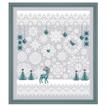 Falling Snow cross stitch kits deer animal aida fabric 18ct 14ct 11ct silver canvas cotton thread embroidery kits DIY craft set