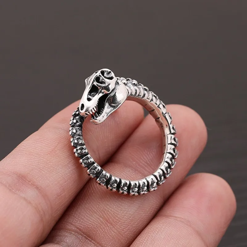 

Buyee 925 Sterling Silver Unique Ring Finger Vivid Dinosaur Bone Cute Open Ring for Woman Man Excellent Punk Rock Jewelry Circle