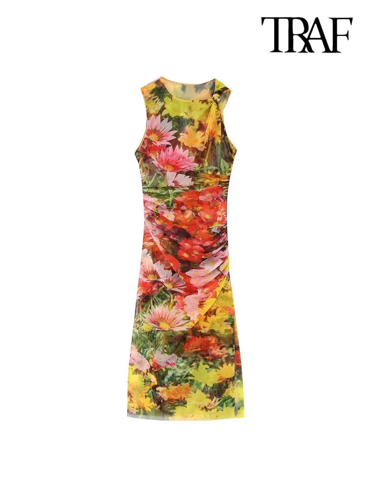 TRAF Women Fashion With Knot Printed Tulle Draped Midi Dress Vintage O Neck Sleeveless Female Dresses Vestidos Mujer
TRAF Women Fashion With Knot Printed Tulle Draped Midi Dress Vintage O Neck Sleeveless Female Dresses Vestidos Mujer