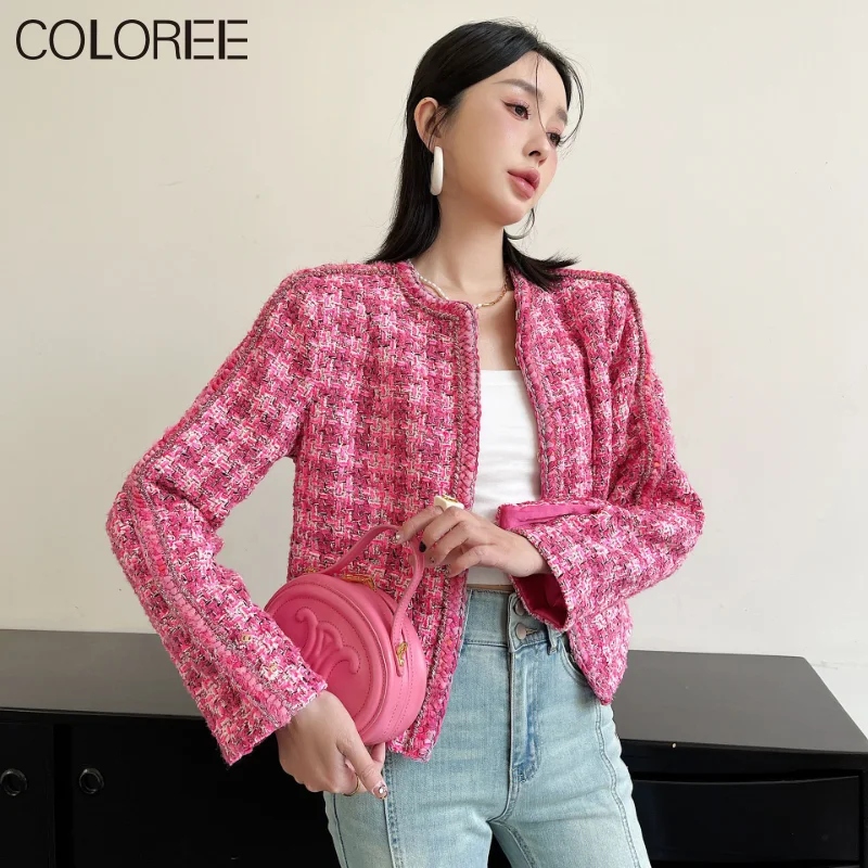 Женская классическая короткая шерстяная куртка в клетку, розовое однобортное шерстяное пальто с круглым вырезом для осени и зимы
Женская классическая короткая шерстяная куртка в клетку, розовое однобортное шерстяное пальто с круглым вырезом для осени и зимы