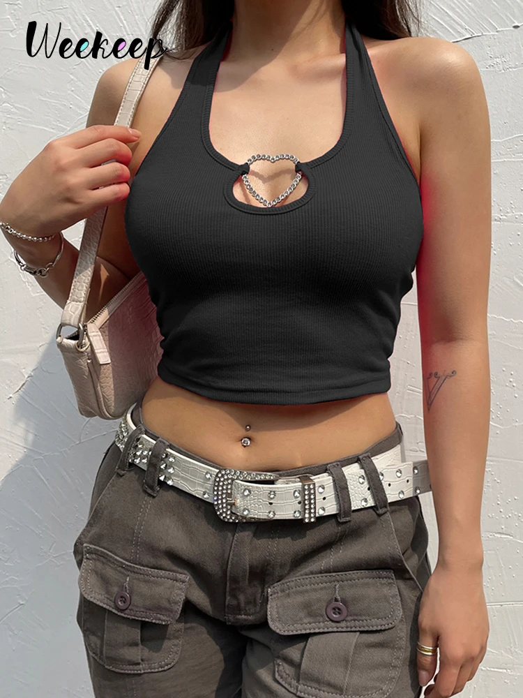 Weekeep Heart Ring Cutout Knit Crop Top Solid Sexy Halter Clubwear Women Basic Sleeveless Backless Slim Camis Casual Streetwear
Weekeep Heart Ring Cutout Knit Crop Top Solid Sexy Halter Clubwear Women Basic Sleeveless Backless Slim Camis Casual Streetwear