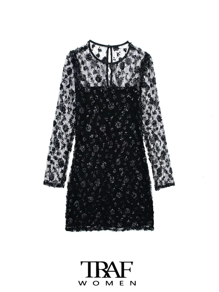 TRAF Women Fashion With Sequins Semi-sheer Mini Dress Vintage Long Sleeve With Lining Female Dresses Vestidos Mujer
TRAF Women Fashion With Sequins Semi-sheer Mini Dress Vintage Long Sleeve With Lining Female Dresses Vestidos Mujer