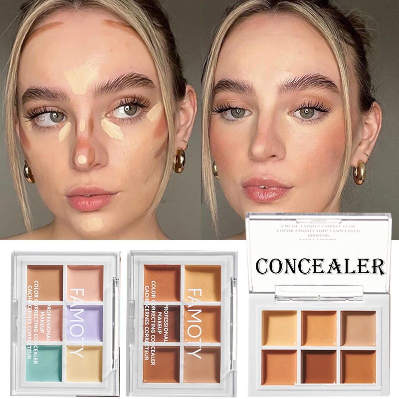 

6color Concealer Palette Long-lasting Moisturize Concealer Cream Bronzer Contouring Brightening Highlighter Face Color Corrector