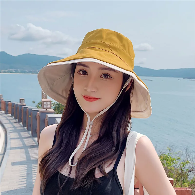 Foldable Simple Beach Double Side Summer Hat Female Casual Sun Hat with Wind Rope Women Black Wide Brim Cotton Cap Gift
Foldable Simple Beach Double Side Summer Hat Female Casual Sun Hat with Wind Rope Women Black Wide Brim Cotton Cap Gift