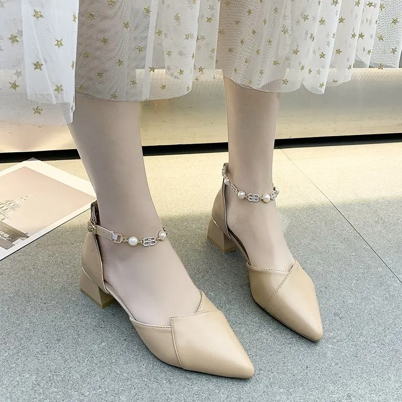 Summer Pointed Thick Heel Pearl Rhinestone Decoration Fashion Sandals New Elegant Sexy Casual Party Mid-heel Women's Shoes
Summer Pointed Thick Heel Pearl Rhinestone Decoration Fashion Sandals New Elegant Sexy Casual Party Mid-heel Women's Shoes