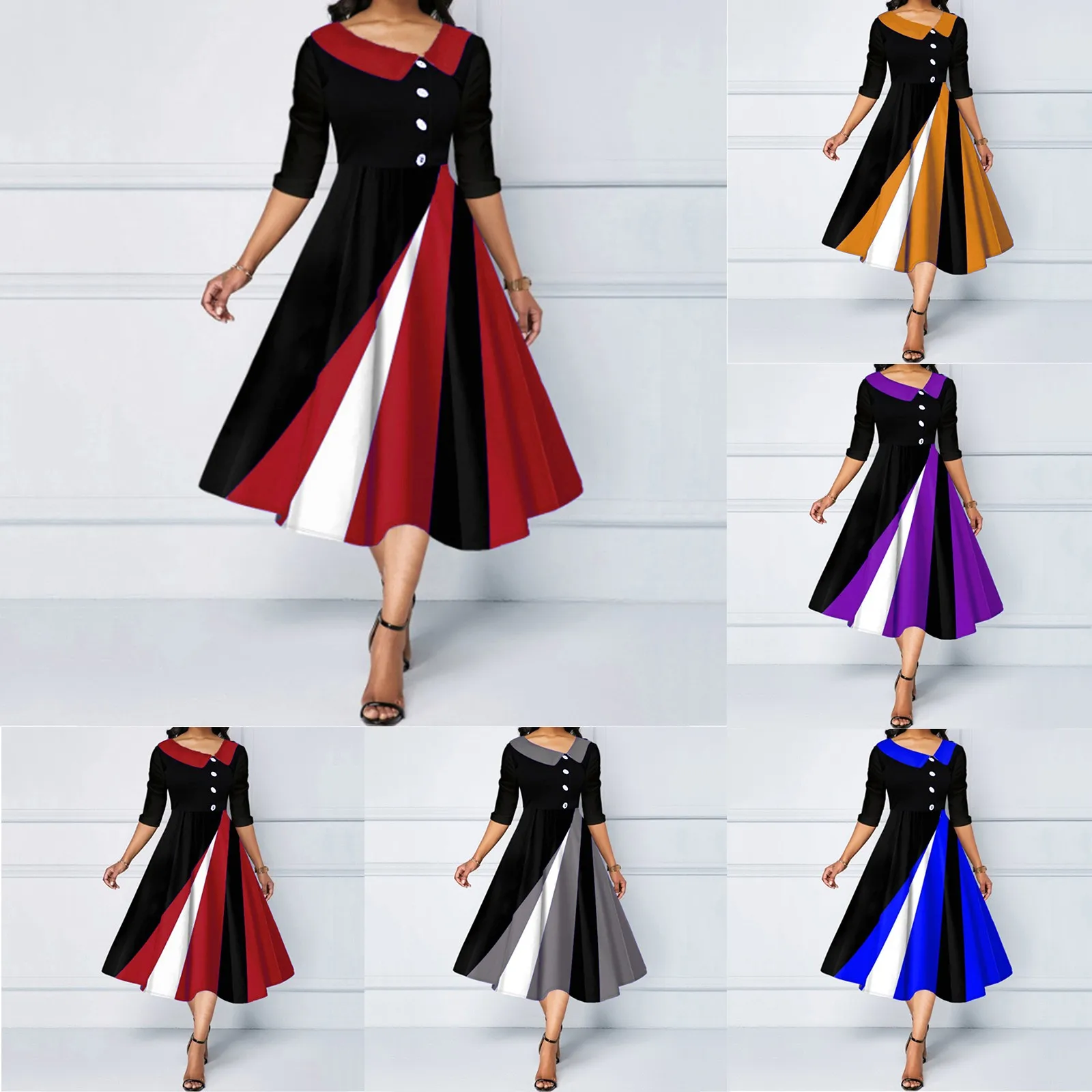 Womens Dresses Evening Gowns Women'S Autumn And Winter Buttons Decorated Geometric Print Semi Formal Dresses for Women
Womens Dresses Evening Gowns Women'S Autumn And Winter Buttons Decorated Geometric Print Semi Formal Dresses for Women