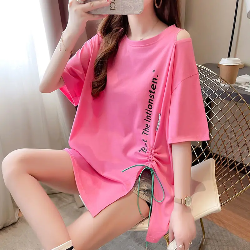 Stylish Loose Letter Off Shoulder Shirring Bandage Blouse Female Clothing 2023 Summer New Casual Pullovers Tops Irregular Shirt
Stylish Loose Letter Off Shoulder Shirring Bandage Blouse Female Clothing 2023 Summer New Casual Pullovers Tops Irregular Shirt