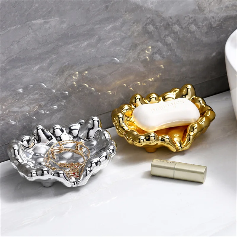 

Soap Box Dish Bathroom Gadget Electroplate Convenient Punch Storing Cloud Shape Keep Tidy Soap Storage Daily Use