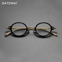Vintage Acetate Titanium Eyeglasses Frame Men Round Myopia Prescription Optical Small Glasses Frame Women Luxury Brand Eyewear