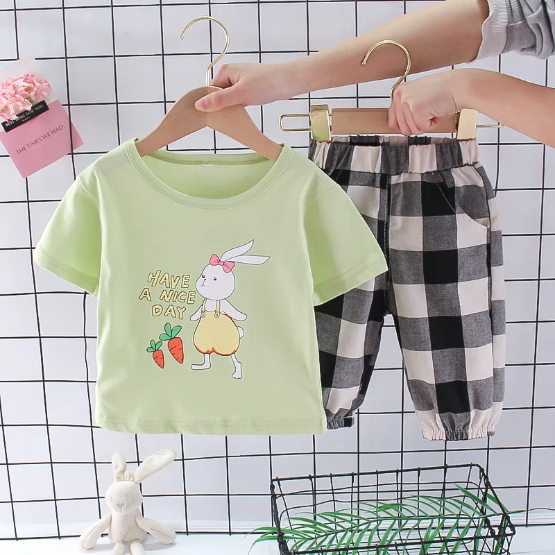 Fashion 2022 New Summer Children's Cartoon Short Sleeved T-shirt+Plaid Pants Two-piece Casual Tracksuit For Baby Girls Clothes
Fashion 2022 New Summer Children's Cartoon Short Sleeved T-shirt+Plaid Pants Two-piece Casual Tracksuit For Baby Girls Clothes