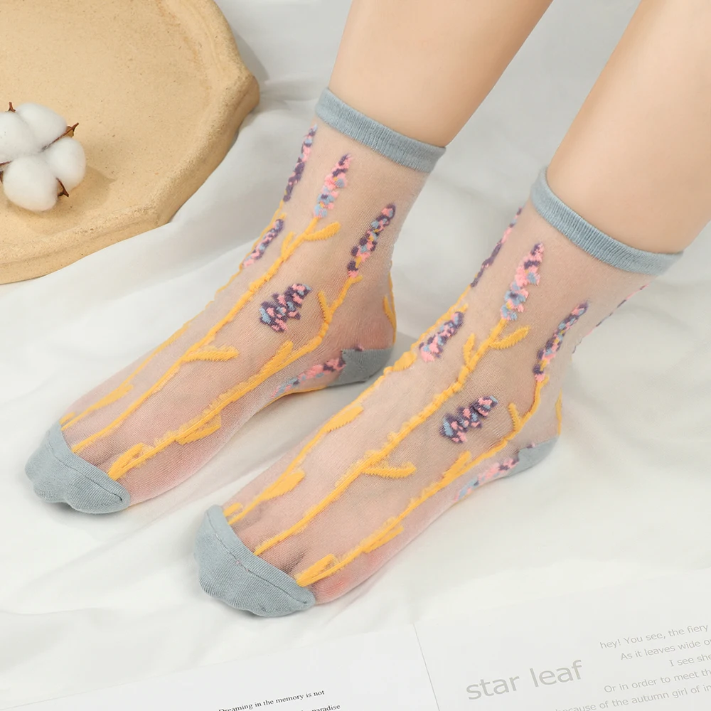 Носки женские с цветами, хлопок, Повседневные Дышащие тонкие прозрачные, милые модные, весна-лето-осень 
Носки женские с цветами, хлопок, Повседневные Дышащие тонкие прозрачные, милые модные, весна-лето-осень