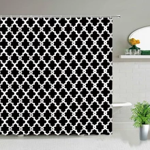 Black White Geometric Bathroom Shower Curtains Bohemian Stripe Print Waterproof Frabic Chic Toilet Partition Curtain With Hooks