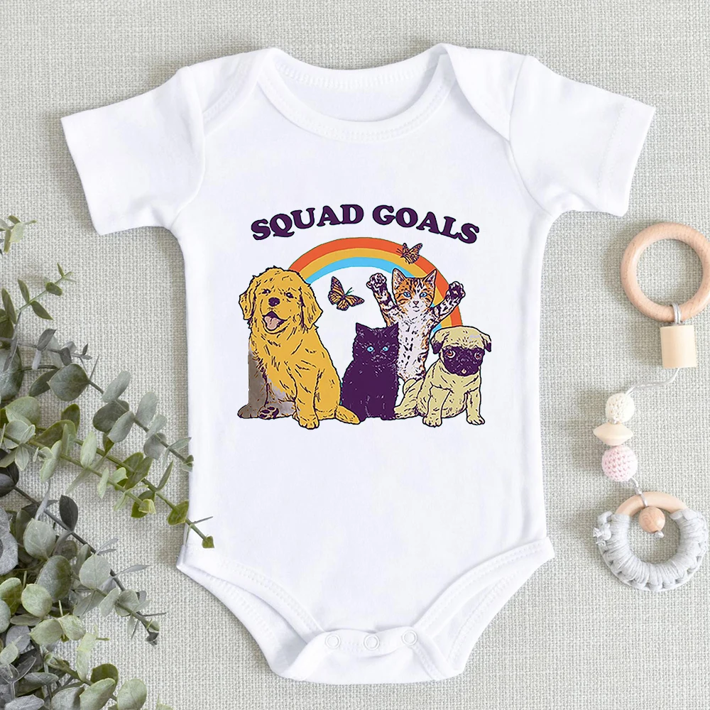 

Squad Goals Funny Animal 90s Harajuku Print Summer Clothes for Baby Boy Humor Style Toddler Rompers French Vetement Bebe Garcon