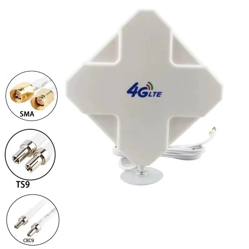 

4G LTE Antenna SMA TS9 CRC9 Connection High Gain 35dBi Dual Head Signal Amplifier Extender with Suction Cup Booster