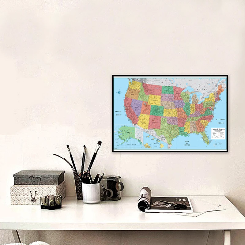 

90*60cm The Administrative Map of USA Non-woven Canvas Painting Unframed Prints Wall Art Poster Classroom Supplies Home Decor