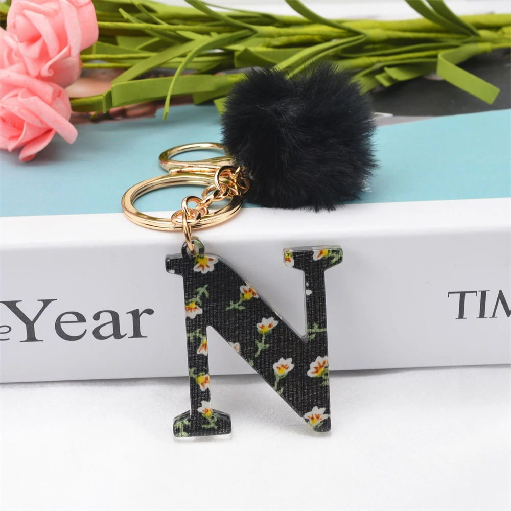 New 26 Letter Pendant Petal Pattern With Black Fur Ball Keychains Trendy Key Holder Bag Ornaments Teens Unisex Accessories
New 26 Letter Pendant Petal Pattern With Black Fur Ball Keychains Trendy Key Holder Bag Ornaments Teens Unisex Accessories