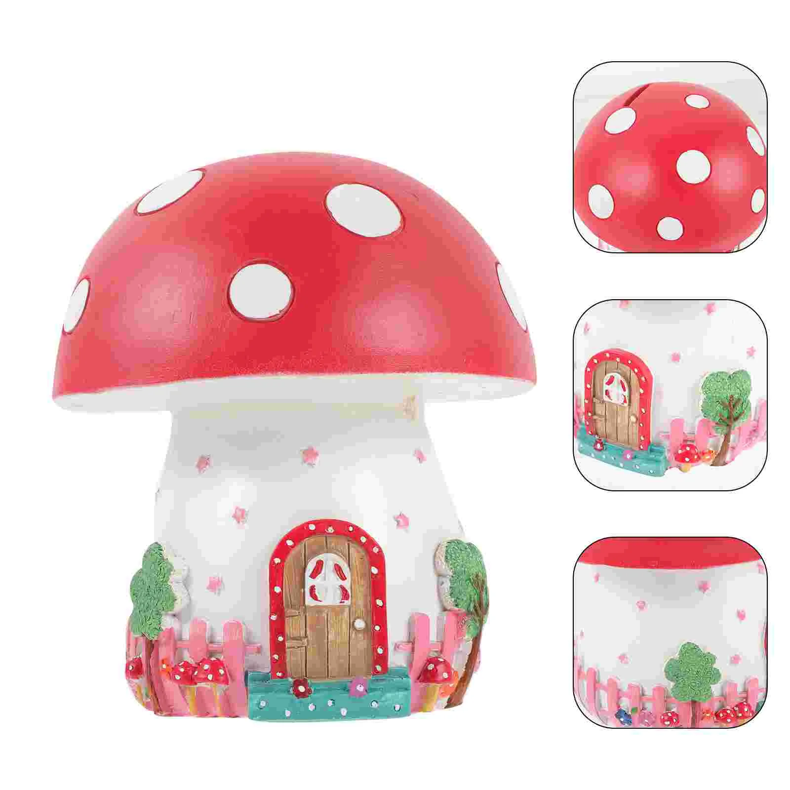 

Piggy Bank Cash Decor Mushroom Shaped Cartoon Banks Coin Resin Container Creative Decorative Saving Pot