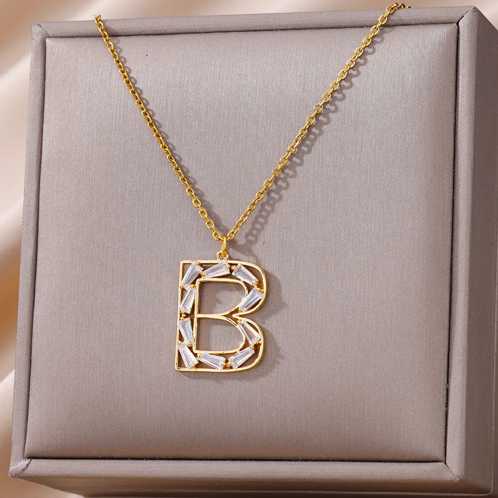 Gold Plated Zircon Letters Pendant Necklace For Women Stainless Steel Fashion Heart Choker Necklaces Jewelry Wedding Gift 2023
Gold Plated Zircon Letters Pendant Necklace For Women Stainless Steel Fashion Heart Choker Necklaces Jewelry Wedding Gift 2023