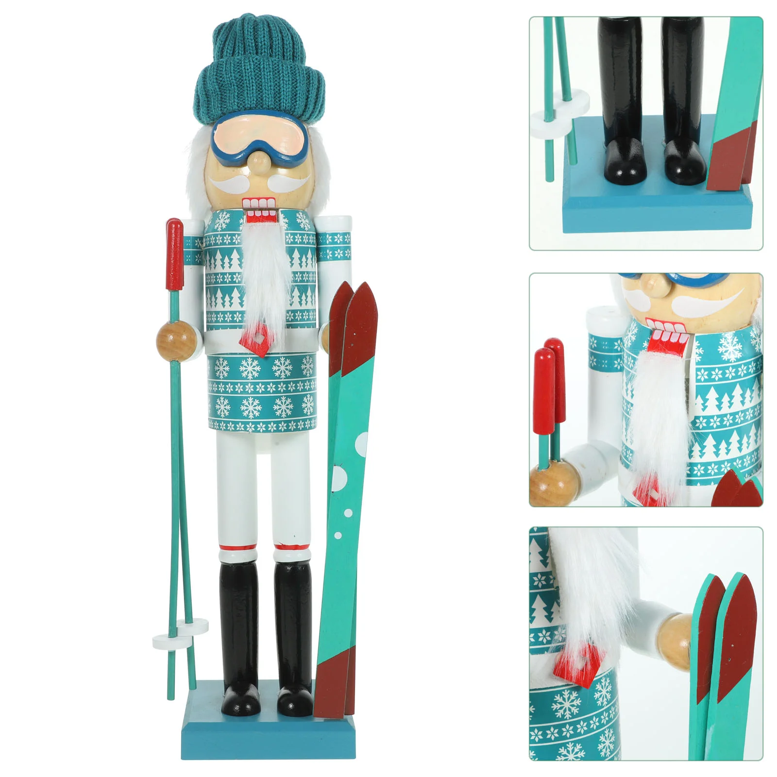 

Christmas Ski Instructor Man Santa Nutcracker 38Cm Wooden Skiing Nutcracker Puppet Ski Sticks Xmas Themed Holiday Nut