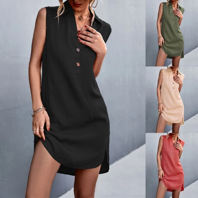 F42F Female V-neck Dress Women Button Front Shirt Dress Summer Dress Holiday Dress
F42F Female V-neck Dress Women Button Front Shirt Dress Summer Dress Holiday Dress