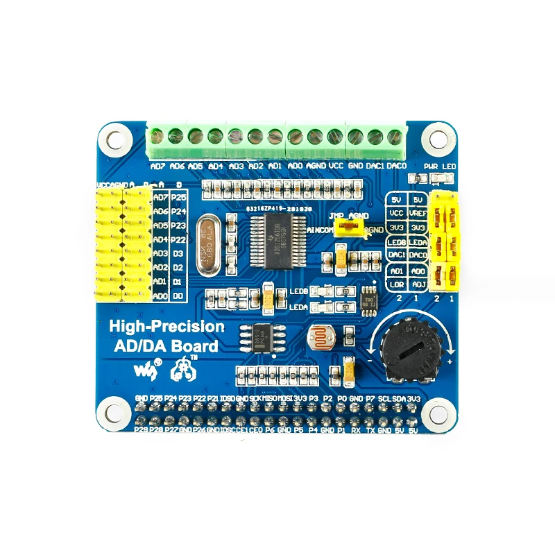 Raspberry Pi 3B+/4B High Precision AD/DA Digital/analog Module Expansion Board DAC8532 ADS1256
Raspberry Pi 3B+/4B High Precision AD/DA Digital/analog Module Expansion Board DAC8532 ADS1256