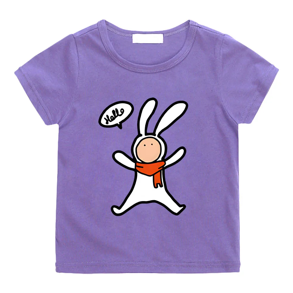 

Симпатичная модная футболка с коротким рукавом в виде кролика в стиле панк с мангой, футболка из 100% хлопка для мальчиков и девочек, Классическая Милая футболка