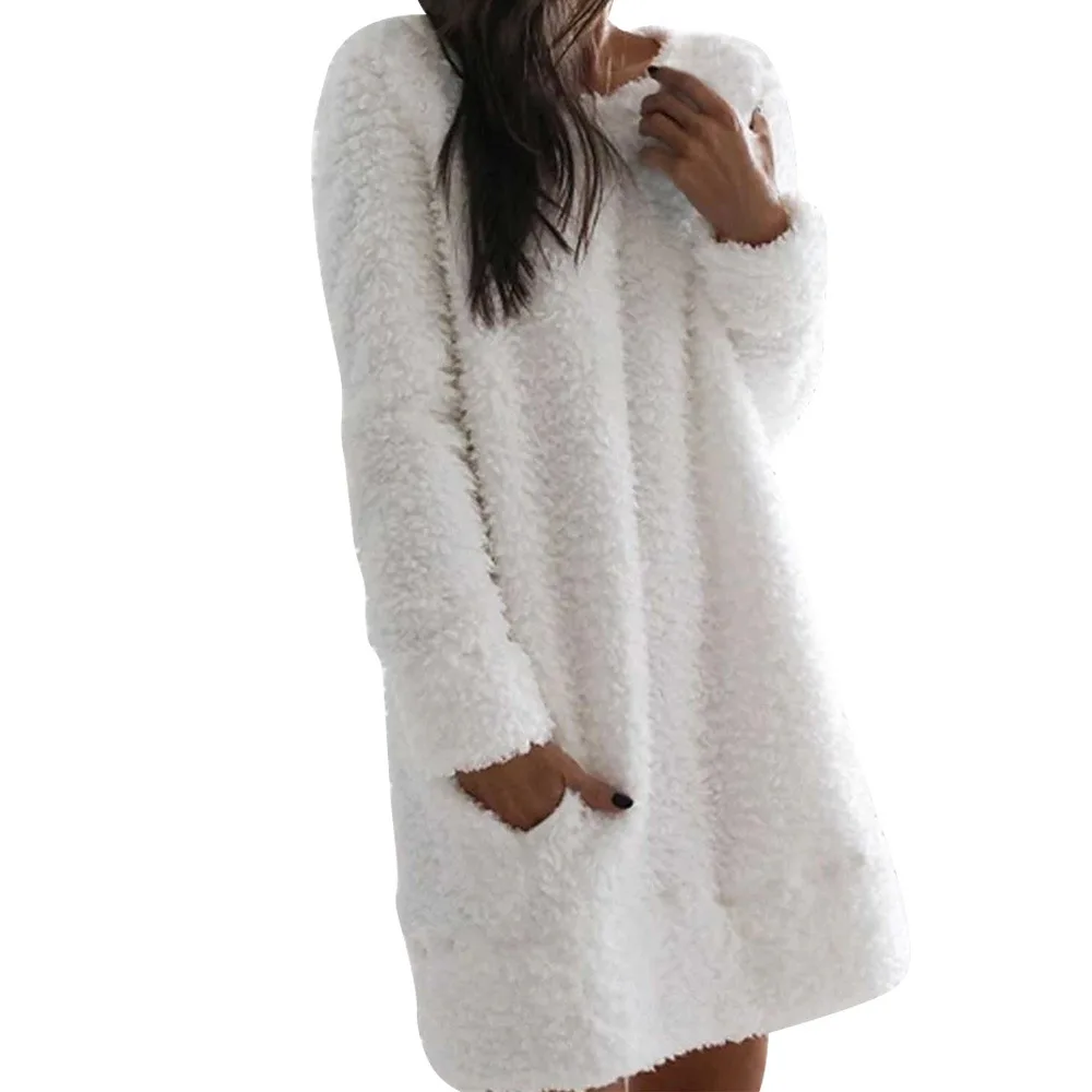 Simple Fashion Casual Fluffy Plush Women Dress 2021 Autumn Winter Comfortable Hairy Plush Warm Dresses Vestidos White Pink Black
Simple Fashion Casual Fluffy Plush Women Dress 2021 Autumn Winter Comfortable Hairy Plush Warm Dresses Vestidos White Pink Black