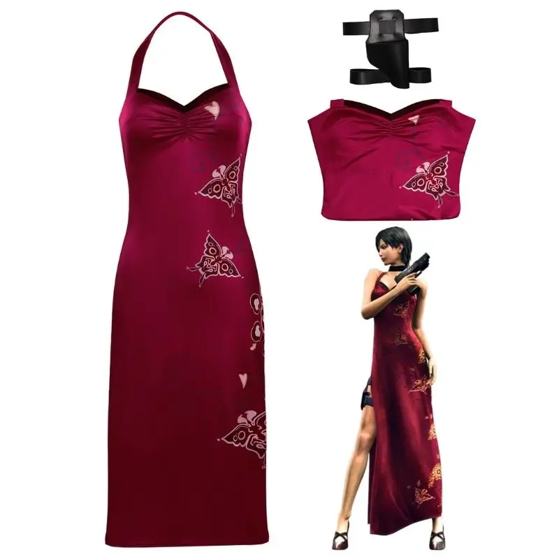 

Biohazard Resident 4 Ada Wong Evil Cosplay Costume Cheongsam Dress for Women Outfit Halloween Carnival Suit for Female Disguise
