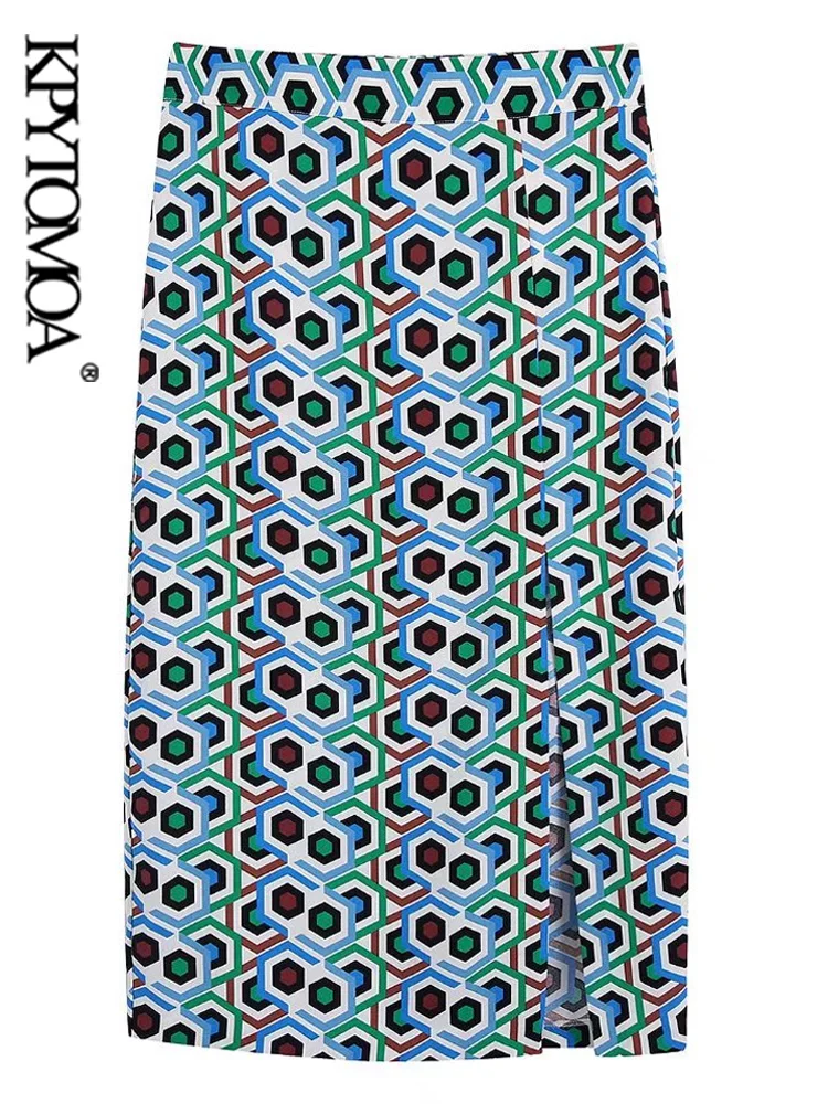 KPYTOMOA Women Fashion Front Slit Geometric Print Midi Skirt Vintage High Waist Back Zipper Female Skirts Mujer 
KPYTOMOA Women Fashion Front Slit Geometric Print Midi Skirt Vintage High Waist Back Zipper Female Skirts Mujer