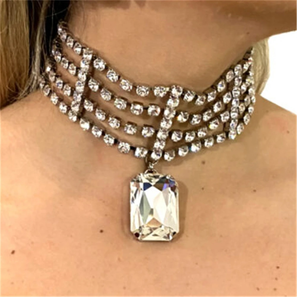 Women's Luxury Multi row Rhinestone Square Crystal Pendant Necklace Wedding Bridal Shiny Crystal Necklace Jewelry Pendant Neckla
Women's Luxury Multi row Rhinestone Square Crystal Pendant Necklace Wedding Bridal Shiny Crystal Necklace Jewelry Pendant Neckla