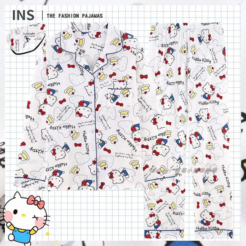 Хлопковая пижама Hello Kitty, аниме-фигурки, аксессуары для одежды с короткими рукавами, мягкие брюки с длинным рукавом, ночная рубашка, Рождеств... 
Хлопковая пижама Hello Kitty, аниме-фигурки, аксессуары для одежды с короткими рукавами, мягкие брюки с длинным рукавом, ночная рубашка, Рождеств...