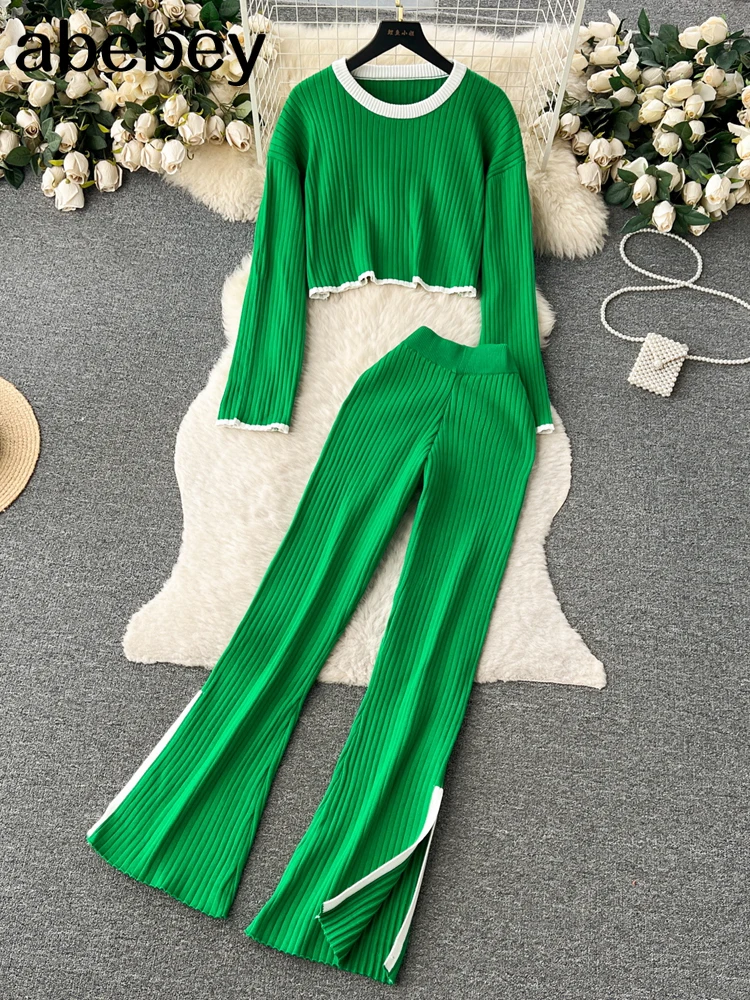 Autumn Casual Sweater Two Pieces Sets Striped Short Pullovers+ Knit Long Pants Set 2023 Women Korea Warm Knitted Suits
Autumn Casual Sweater Two Pieces Sets Striped Short Pullovers+ Knit Long Pants Set 2023 Women Korea Warm Knitted Suits