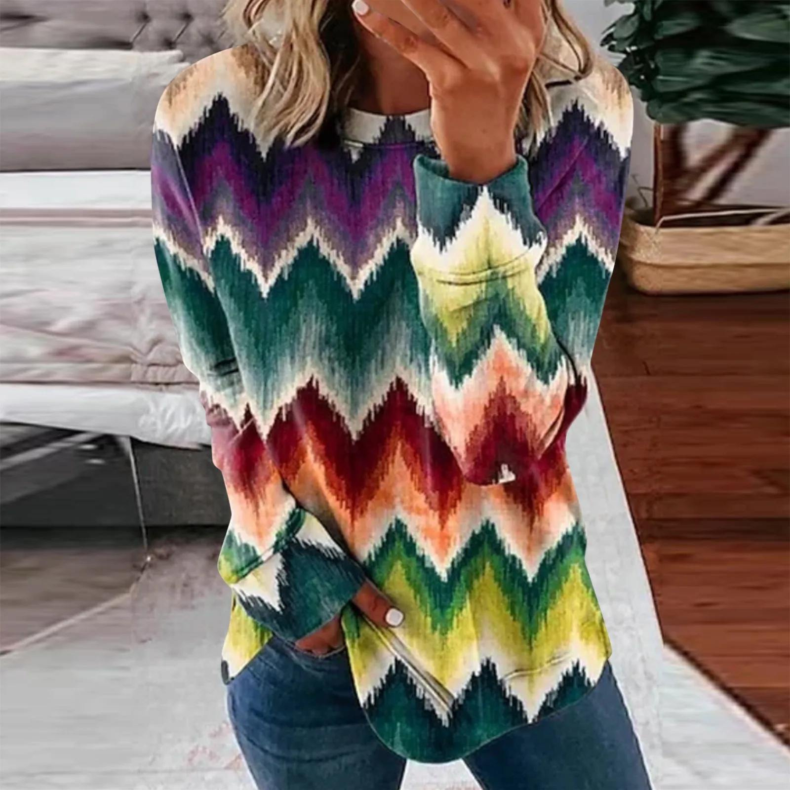 Ladies Casual Sweater Tops Round Neck Button Printed Shirt Blouse Long-Sleeved Printed Retro Casual Sweater Top Tall Zip Hoodie 
Ladies Casual Sweater Tops Round Neck Button Printed Shirt Blouse Long-Sleeved Printed Retro Casual Sweater Top Tall Zip Hoodie