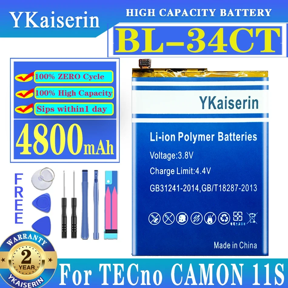 YKaiserin for TECno CAMON 11S Rechargeable Battery BL-34CT Mobile Phone Panel 4800mAh Phone Battery Series + Track NO
YKaiserin for TECno CAMON 11S Rechargeable Battery BL-34CT Mobile Phone Panel 4800mAh Phone Battery Series + Track NO