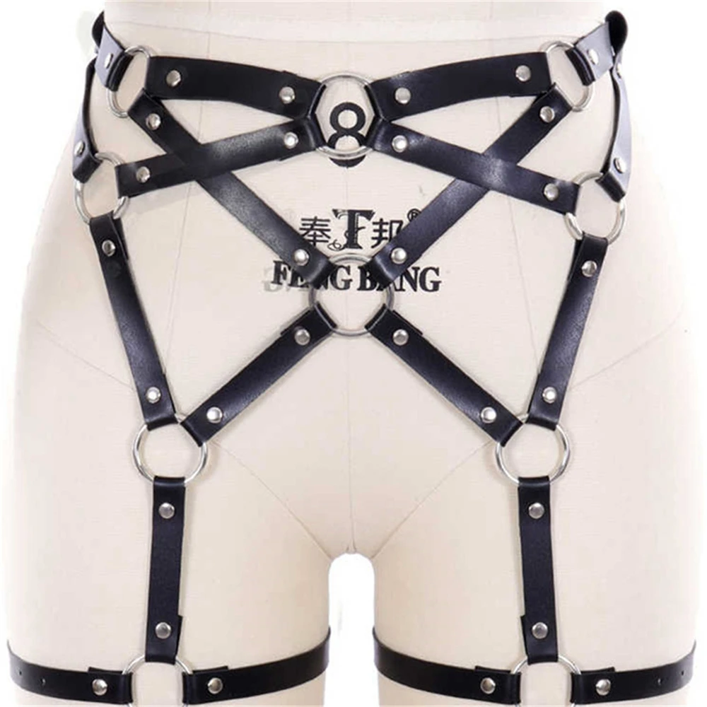 

Harness Sexy Lingerie Rave Harajuku Goth Leather Adjust Womens Garter Belt Punk Harness Fetish Bra Cage Bondage Body Crop Tops