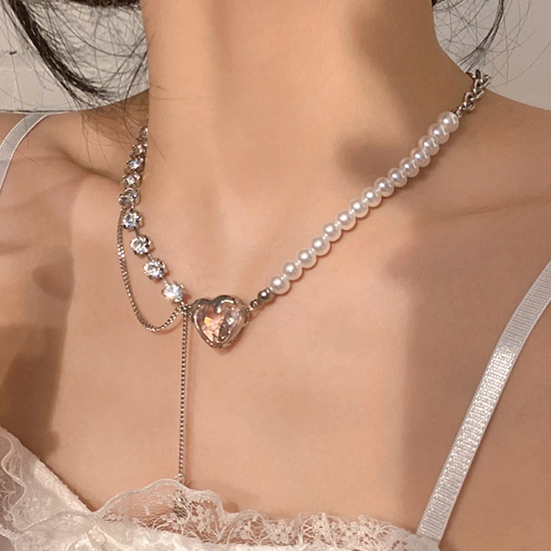 Pink Heart Crystal Choker Necklaces for Women Korean Style Pearl Long Tassel Pendant Necklaces Statement Party Jewelry
Pink Heart Crystal Choker Necklaces for Women Korean Style Pearl Long Tassel Pendant Necklaces Statement Party Jewelry