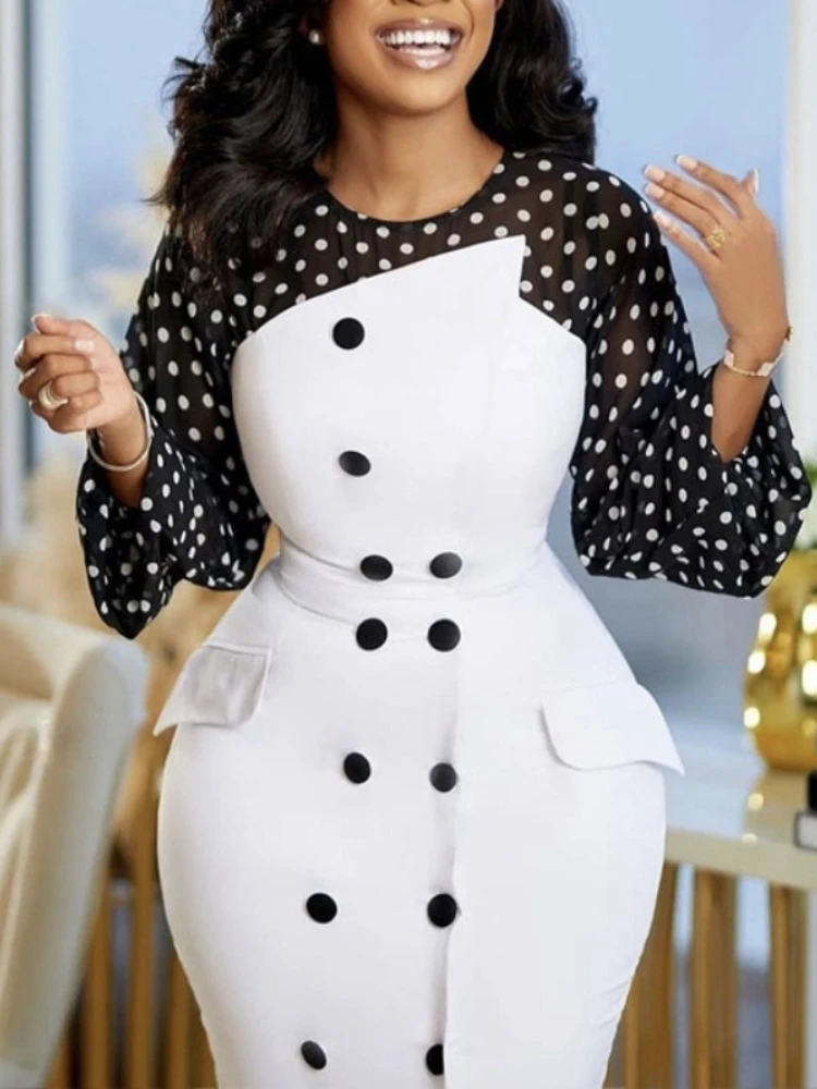 Classy Women Bodycon Dress Elegant Long Sleeve Polka Dot Patchwork White Dresses Office Lady 2022 Spring Summer Vestidos Robes
Classy Women Bodycon Dress Elegant Long Sleeve Polka Dot Patchwork White Dresses Office Lady 2022 Spring Summer Vestidos Robes