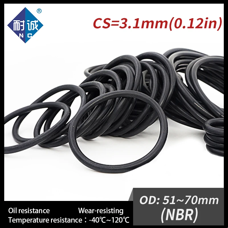 

10 PCS / Lot Black NBR O-ring Thickness CS 3.1mm OD 51/54/55/56/57/58/60/65/68/70*3.1mm Nitrile Rubber O Ring Gasket Oil