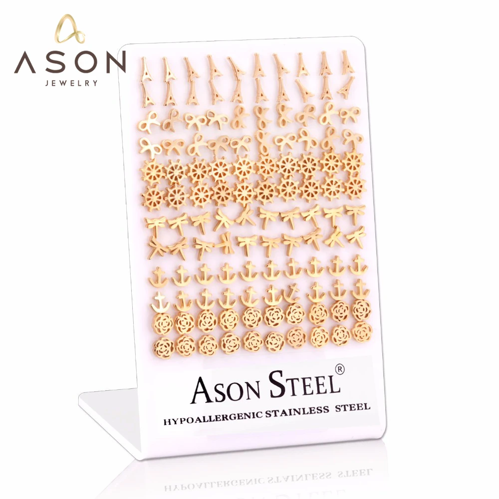 ASONSTEEL Модные 60 пар/лот Винтажные серьги-гвоздики для женщин из нержавеющей стали