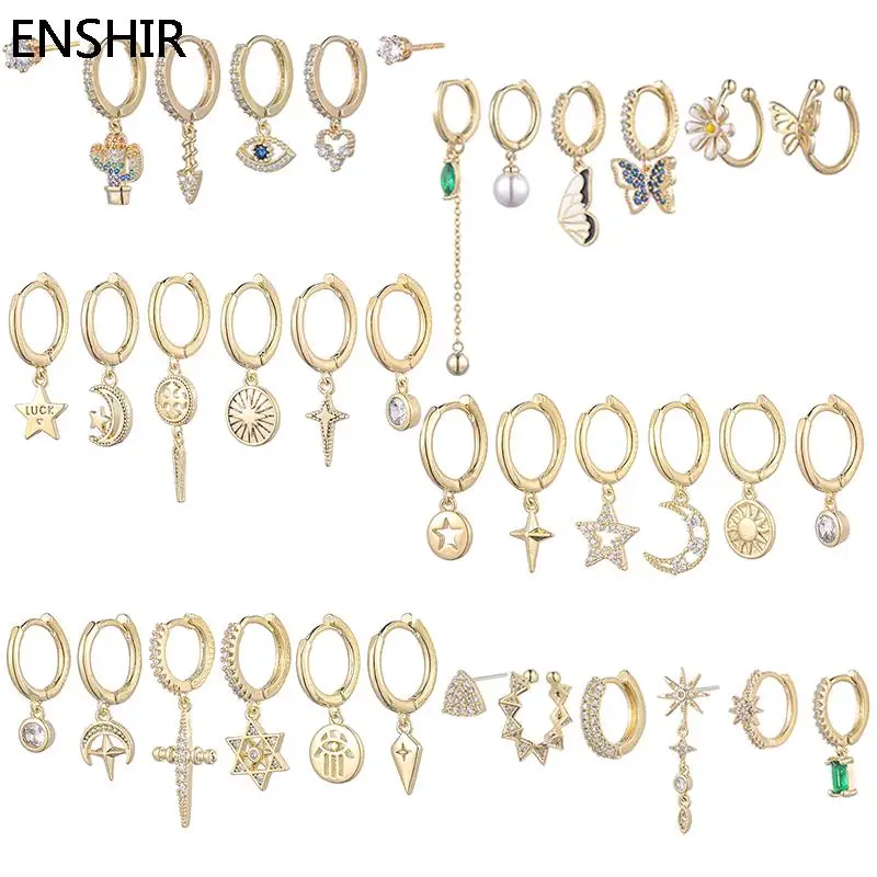 ENSHIR 6 Pieces/Set Zircon Butterfly Pearl Cross Pendant Hoop Earring For Women Creative Geometric Luxury Earrings Set Jewelry
ENSHIR 6 Pieces/Set Zircon Butterfly Pearl Cross Pendant Hoop Earring For Women Creative Geometric Luxury Earrings Set Jewelry