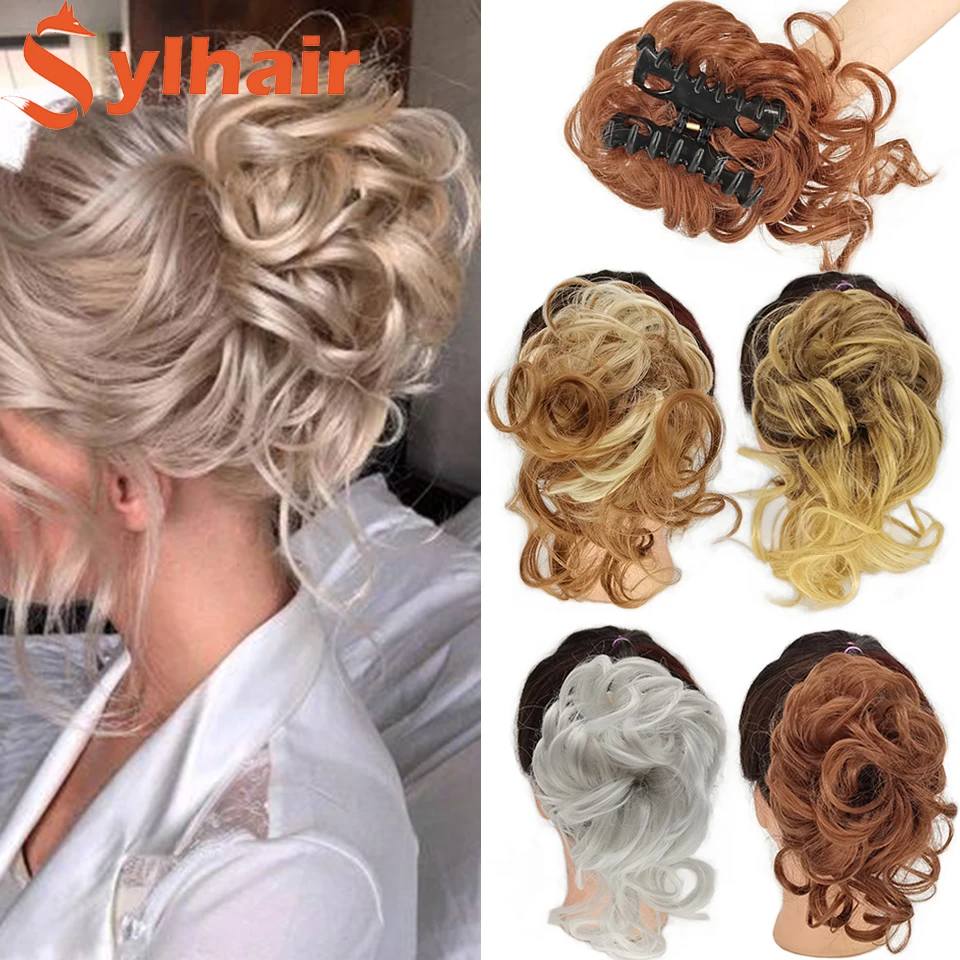 

Sylhair Women's Hair Bun Synthetic Messy Curly Hair Buns Claw Clip In Hair Extension Chignon Updo Cover Hairpiece for Women