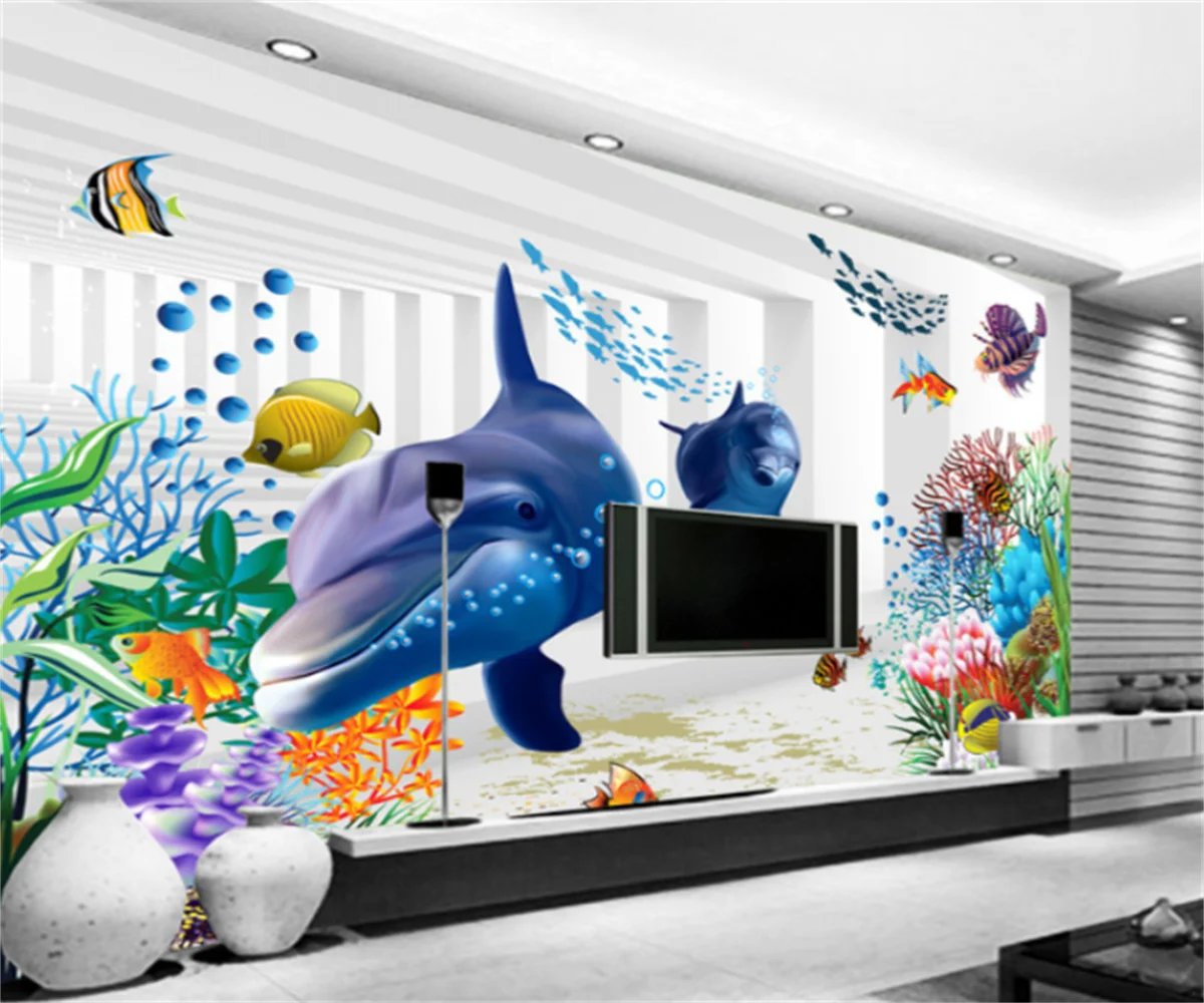 

Скандинавский элегантный Подводный мир Рыбы Детская комната фон для телевизора Настенная роспись на заказ 3D Настенные обои наклейки обои